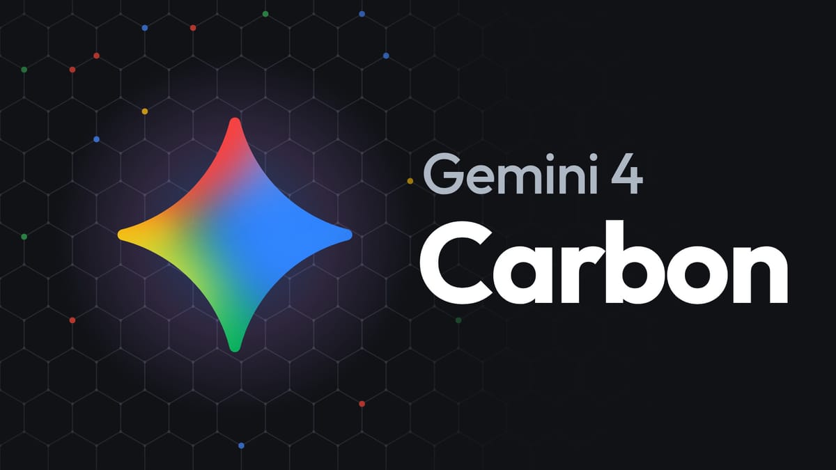 The multicolored Gemini sparkle logo glowing over a hexagonal carbon lattice on a dark graphite background.