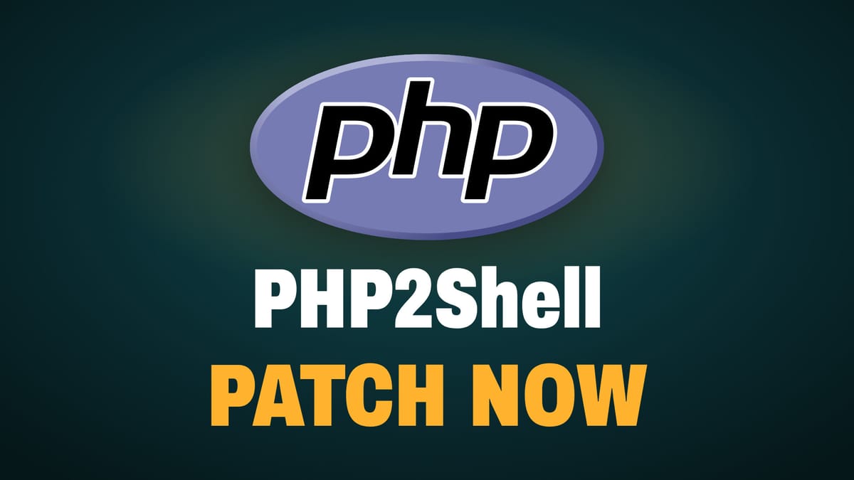 Official PHP logo above the words PHP2Shell and Patch now