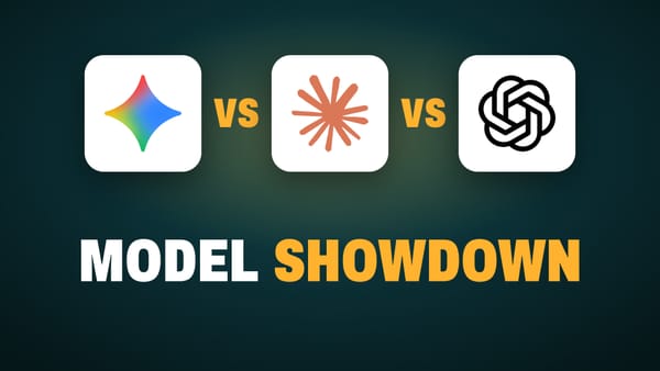 Gemini, Claude and OpenAI logos on white tiles separated by VS, above the words Model Showdown