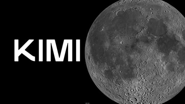 Kimi wordmark in white on black beside a photo of the Moon